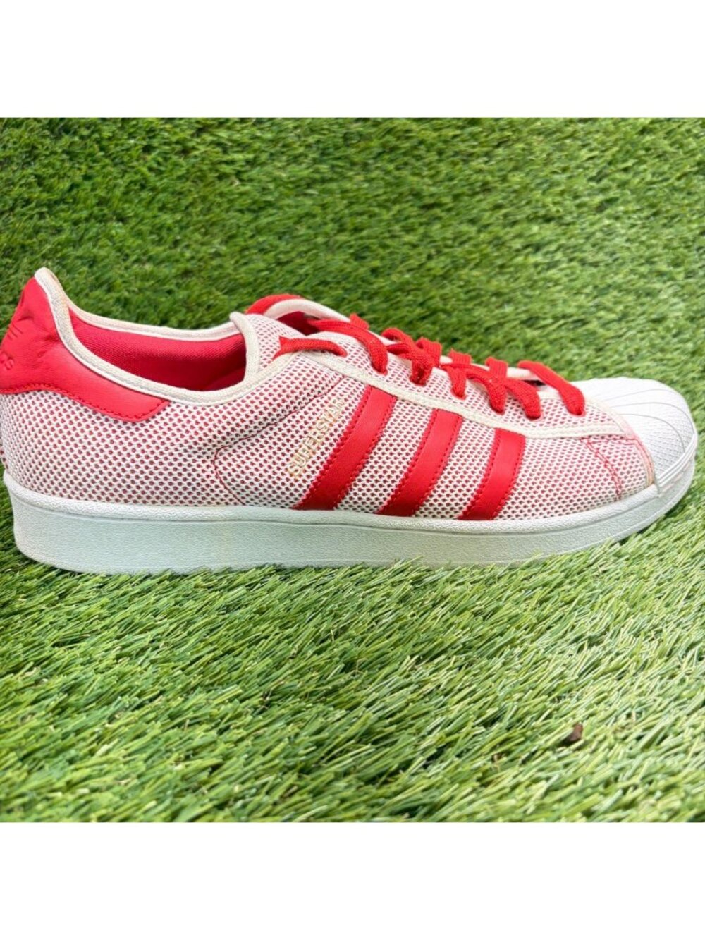 Adidas Superstar Adicolor Mens Size 12 White Red Athletic Walking Shoes Sneakers